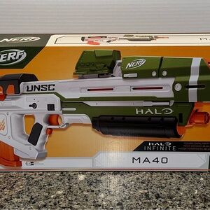 Nerf Halo Infinite MA40 Blaster in Green, White, and Orange